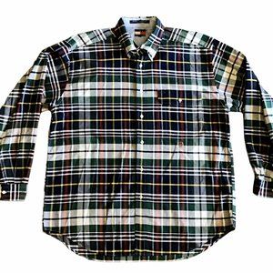 Tommy Hilfiger Men's Button Down Long Sleeve Blue Plaid Shirt - Tag Size LARGE
